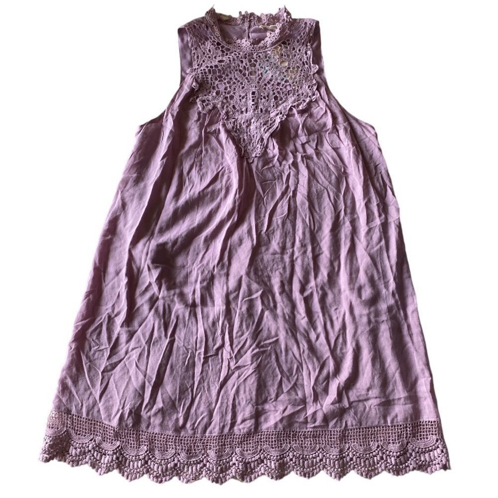ANTHROPOLOGIE ENTRO Purple “We go together“ Crochet Sheath‎ Mini Dress Size L